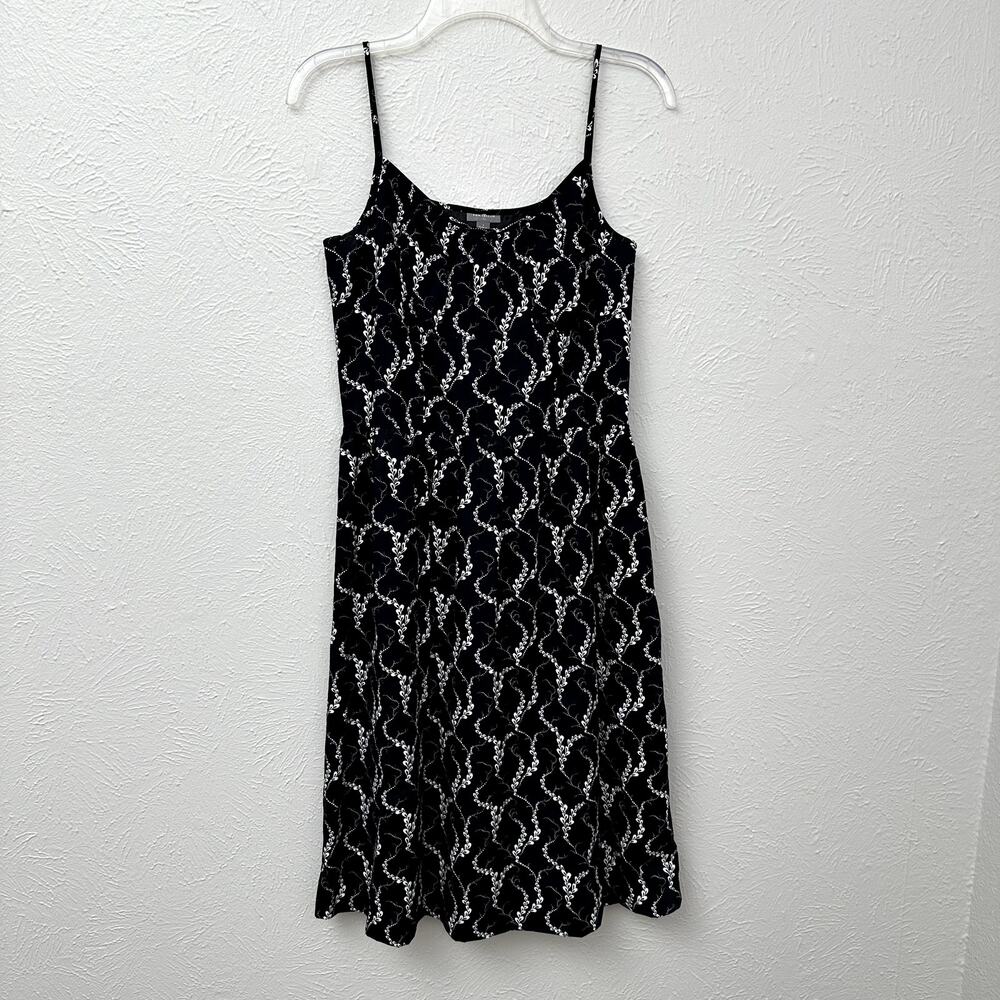 Ann Taylor Black White Printed Slip Dress Spaghetti Strap Midi Size 4
